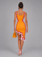 Celestina Wave-Print Asymmetric Midi Dress