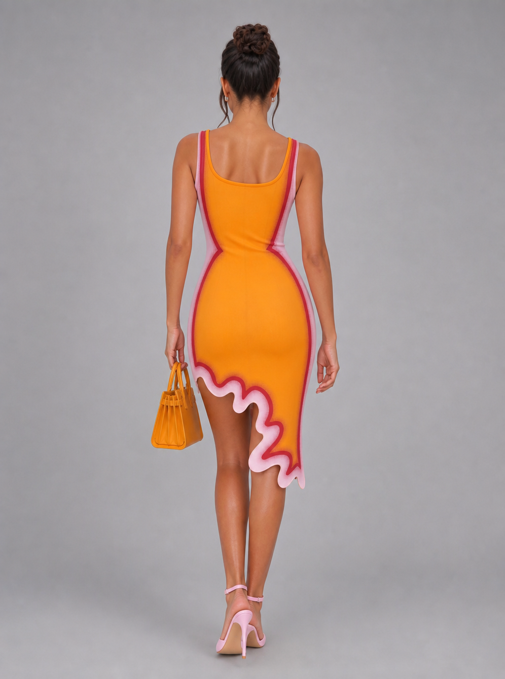 Celestina Wave-Print Asymmetric Midi Dress