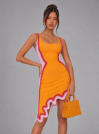 Celestina Wave-Print Asymmetric Midi Dress