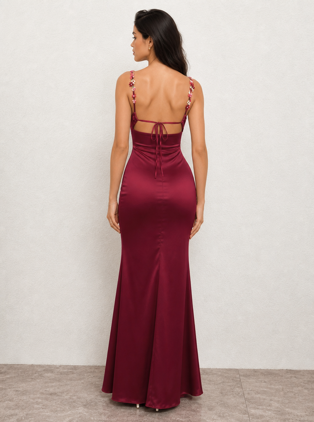 Christabel Floral-Trim Satin Maxi Dress