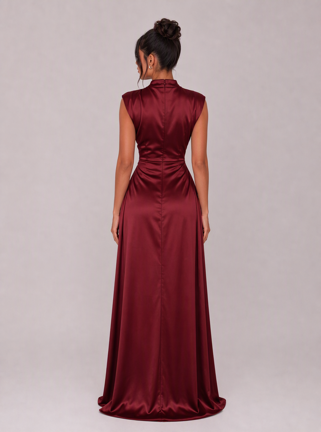 Winona High-Neck Draped Satin Maxi Dress