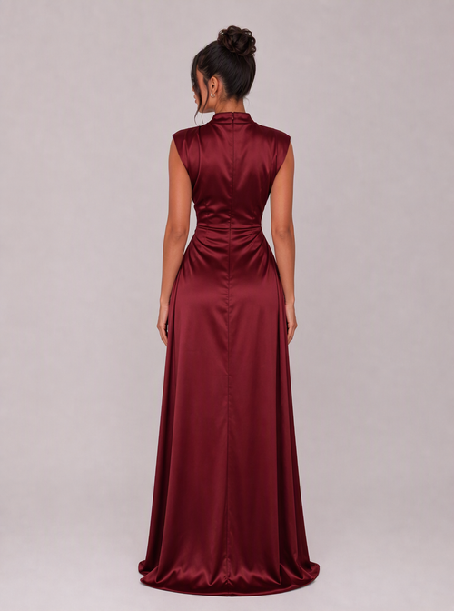 Winona High-Neck Draped Satin Maxi Dress