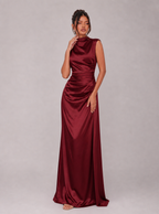 Winona High-Neck Draped Satin Maxi Dress