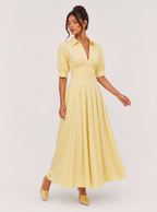 Marigold Collared Puff-Sleeve Midi Dress