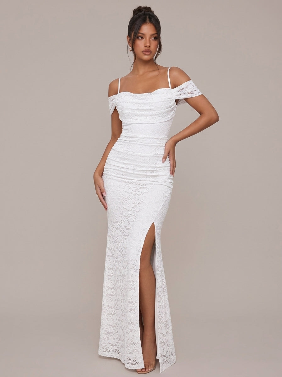 Zephrina Annelise off-shoulder lace maxi dress in white