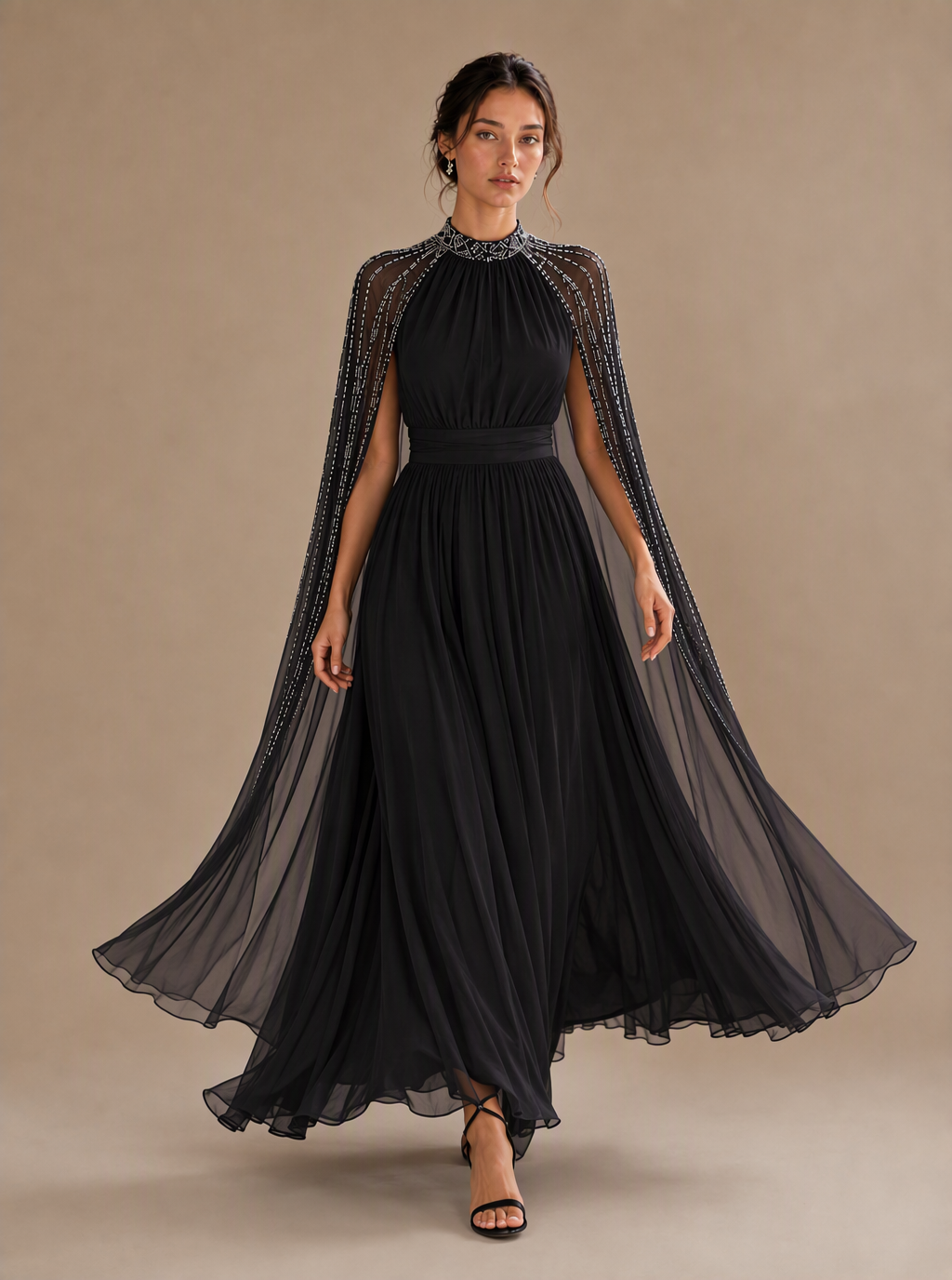 Zephrina Sybelle cape-overlay chiffon maxi dress