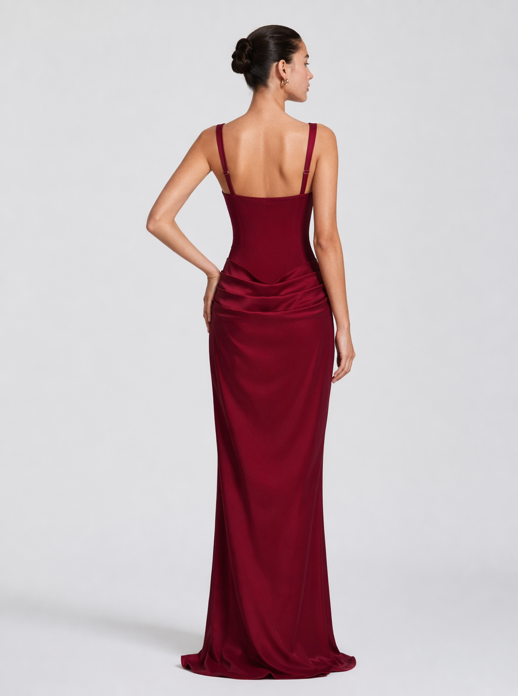 Zephrina Coralie draped satin-look maxi dress in burgundy