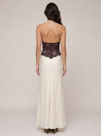 Zephrina Nicolette lace halter satin skirt maxi dress in black