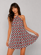 Zephrina Lavinia geometric halter mini dress in red