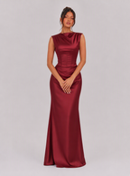 Zephrina Apolline high-neck satin maxi dress in burgundy