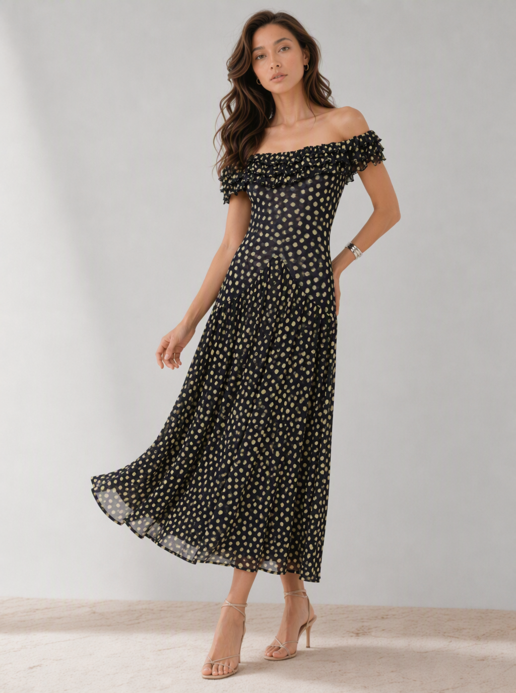 Zephrina Mirielle off-shoulder midi dress in black