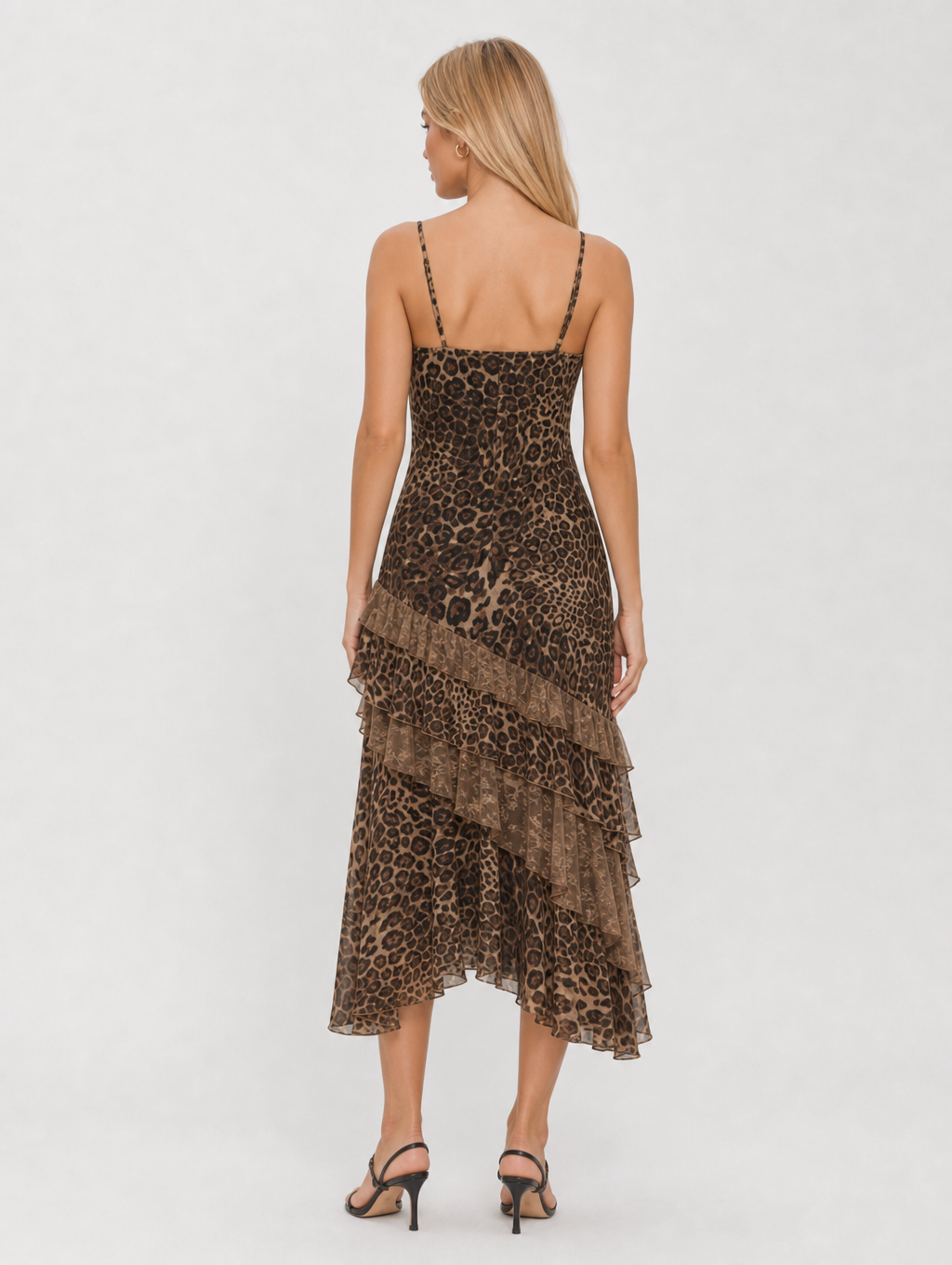 Vintage Leopard Print Mesh Slip Midi Dress