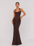 Zephrina Virelai halter ruched maxi dress