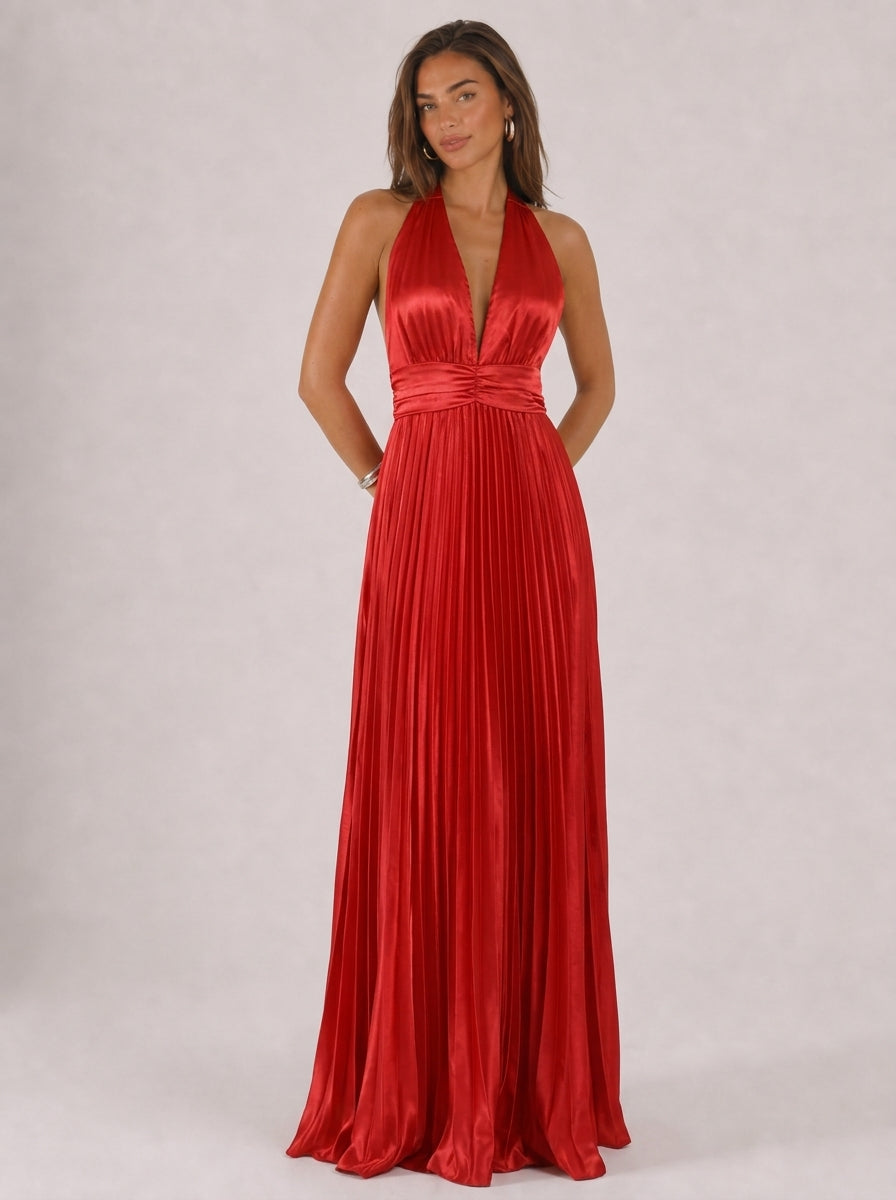 Zephrina Avenelle pleated satin maxi dress