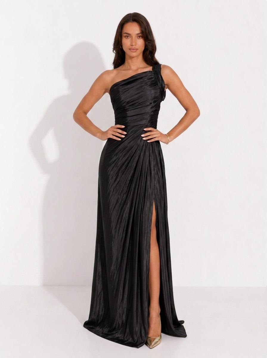Zephrina Corinne one-shoulder ruched maxi dress
