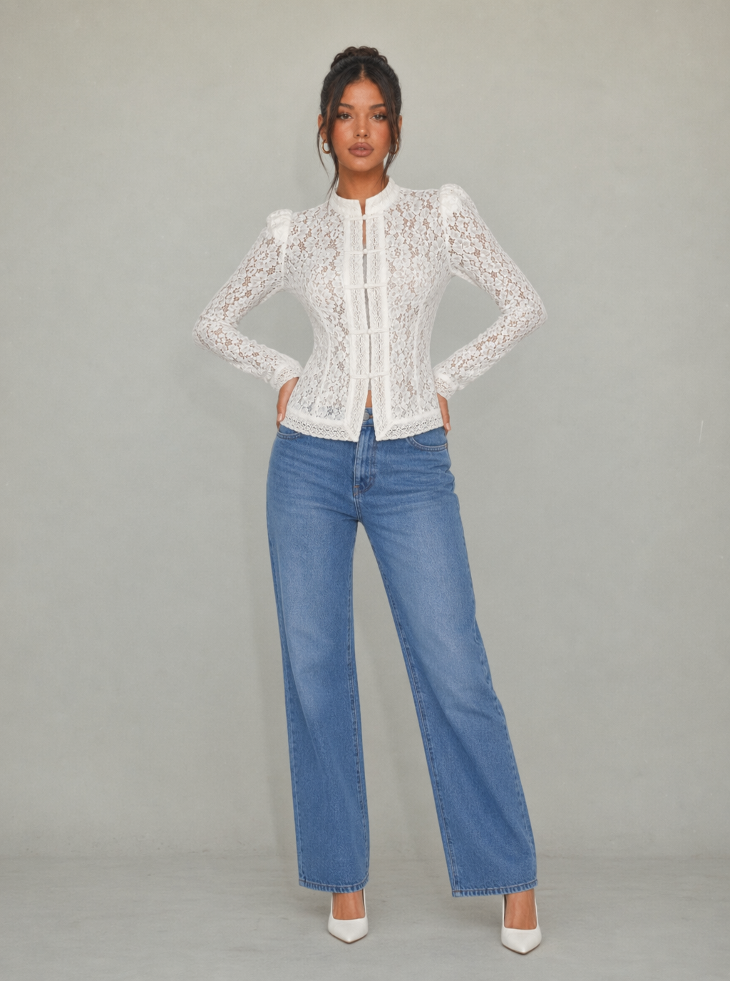 Evangeline Lace Button Front Top