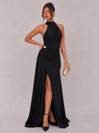Zephrina Noravie halter slit maxi dress in black