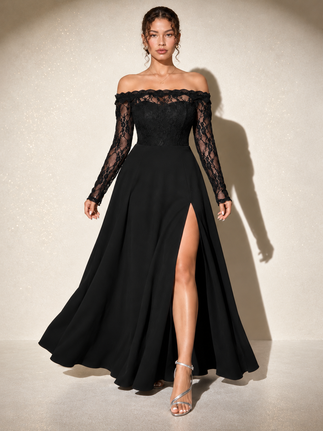 Zephrina Cecile off-shoulder velvet slit maxi dress