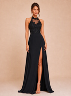 Zephrina Anouk lace bodice slit maxi dress in black