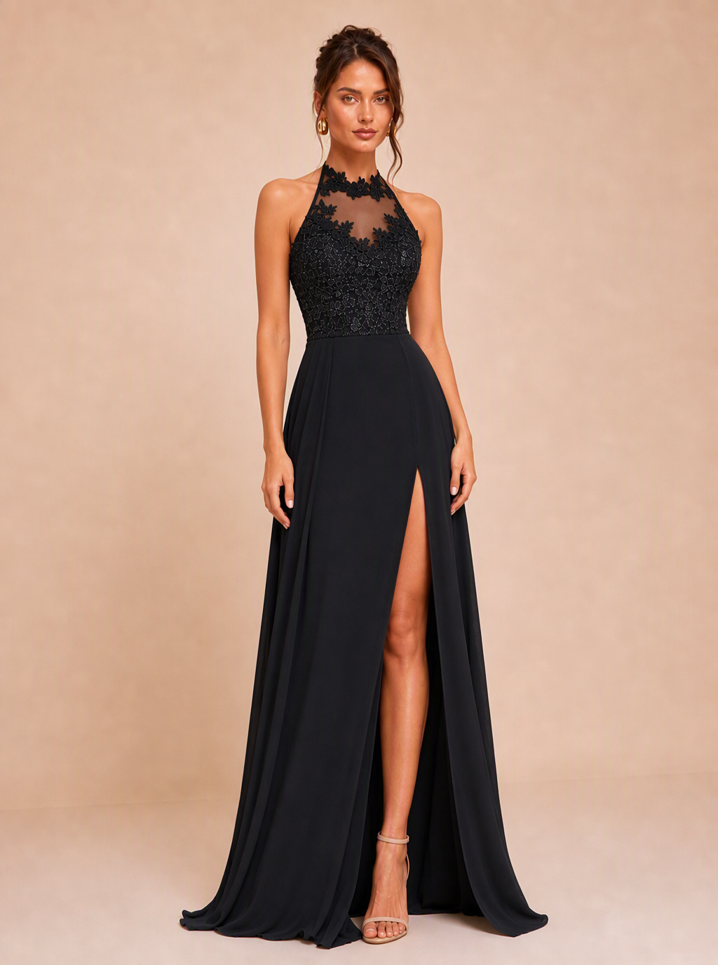 Zephrina Anouk lace bodice slit maxi dress in black