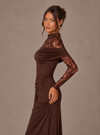 Zephrina Sophronia lace-yoke draped maxi dress in brown