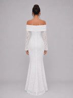 Zephrina Emmeline off-shoulder lace maxi dress in white