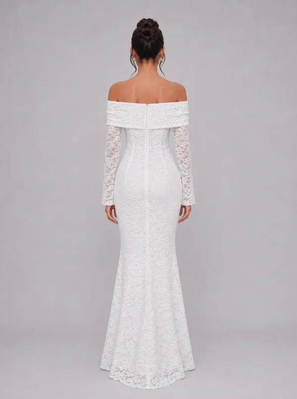 Zephrina Emmeline off-shoulder lace maxi dress in white
