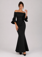 Zephrina Coralie off-shoulder flounced maxi dress in dark blue