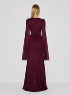 Zephrina Evelina satin cape sleeve maxi dress