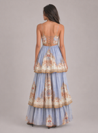 Zephrina Romilly tiered border-print maxi dress in blue