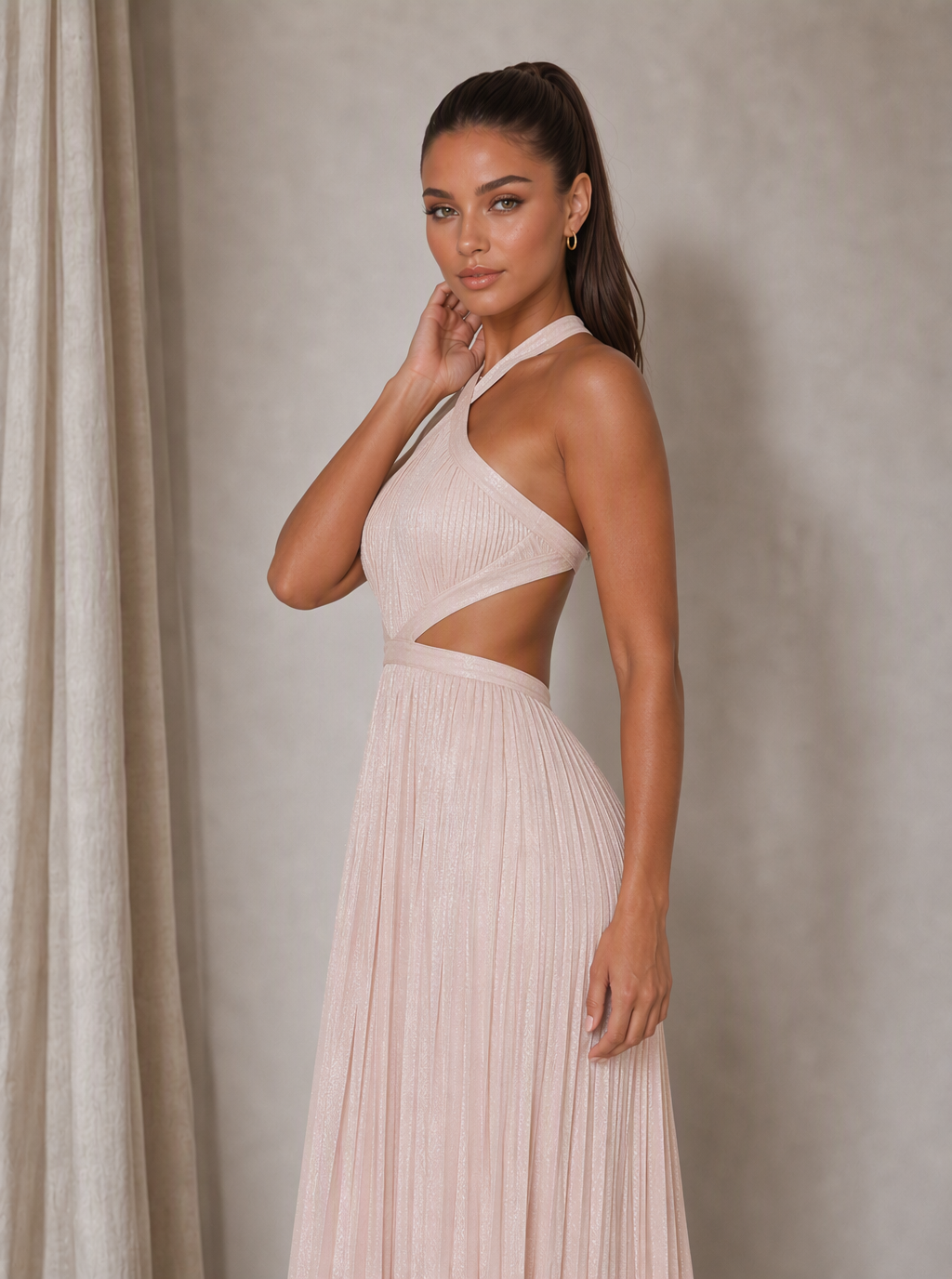 Zephrina Celandine cutout pleated maxi dress in pink