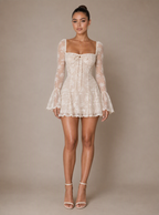 Zephrina Brietta square-neck lace mini dress