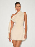 Zephrina Delphine one-shoulder knot mini dress in apricot