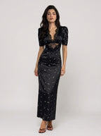Zephrina Anouk lace plunge maxi dress in black