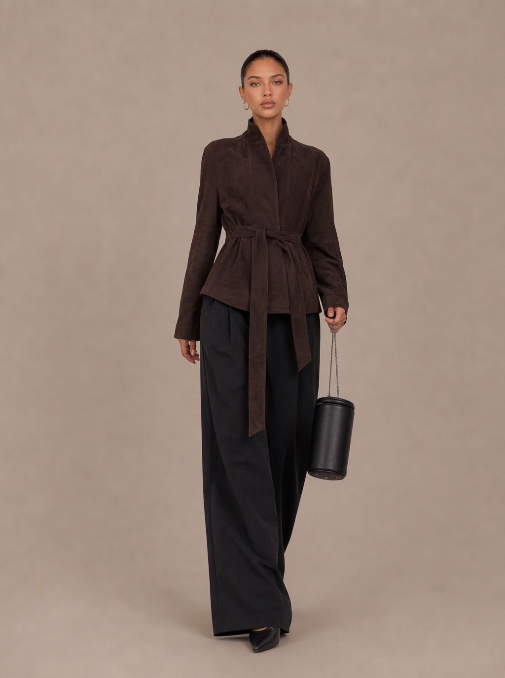 Zephrina Ines belted suede peplum jacket
