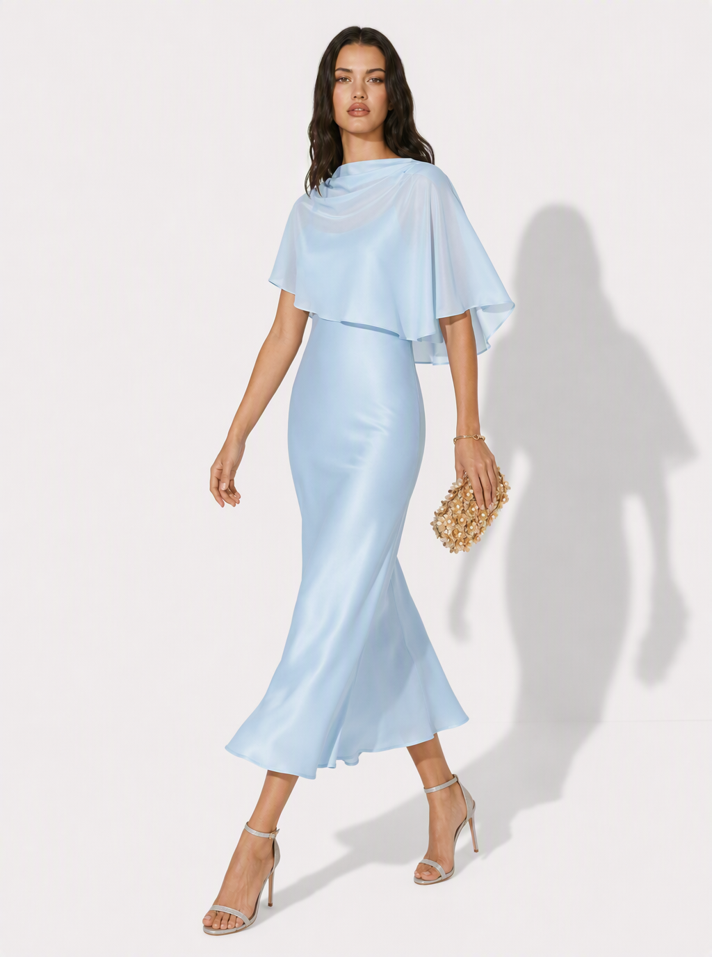 Zephrina Elaria cape overlay midi dress in blue