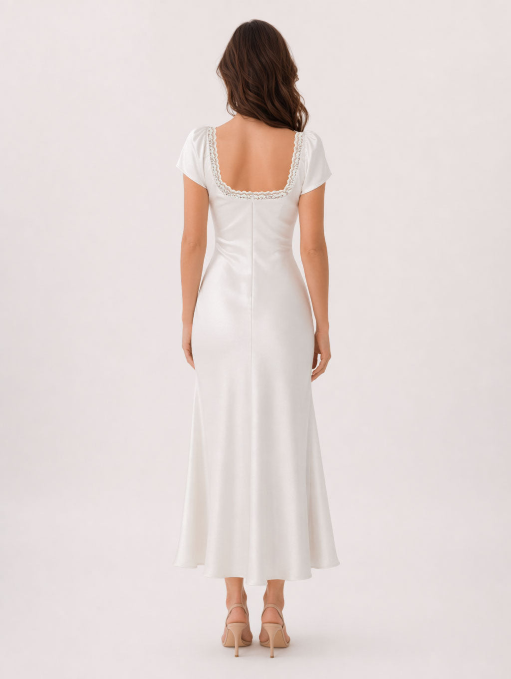 Abito Midi in Raso con Pizzo Lacey