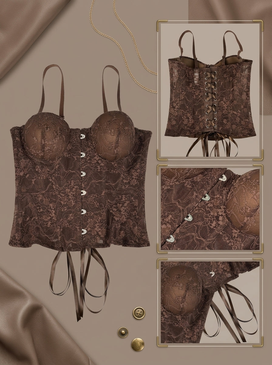 Zephrina Sabella lace corset bra in brown