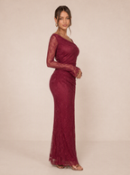 Zephrina Ismerie long-sleeve lace maxi dress in burgundy