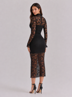 Zephrina Theodelinda high-neck lace midi dress in black