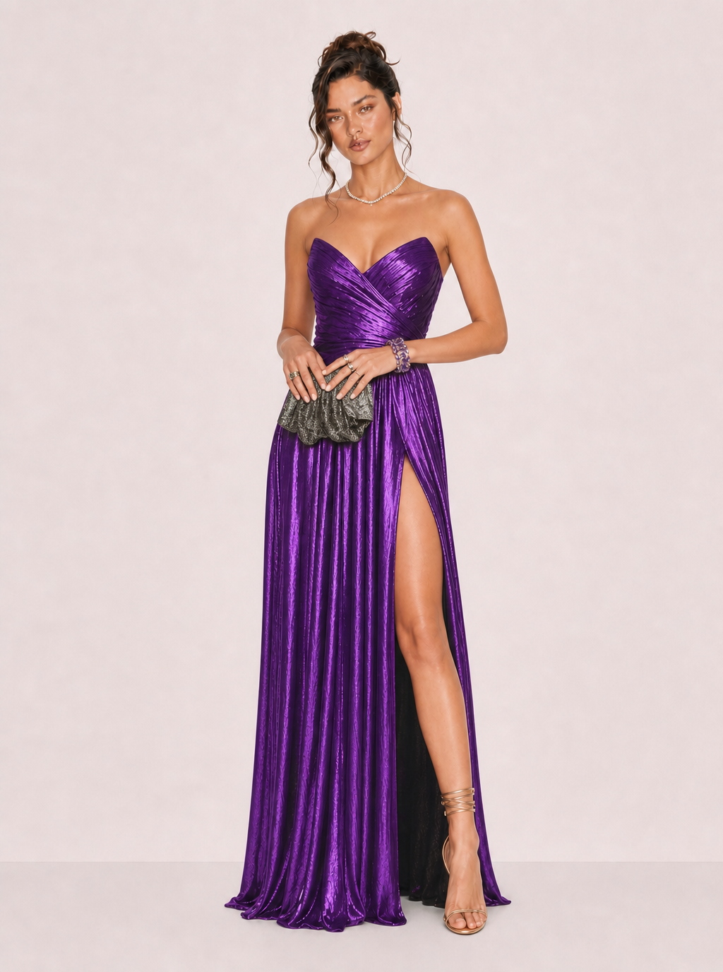 Zephrina Livia metallic slit maxi dress in dark brown