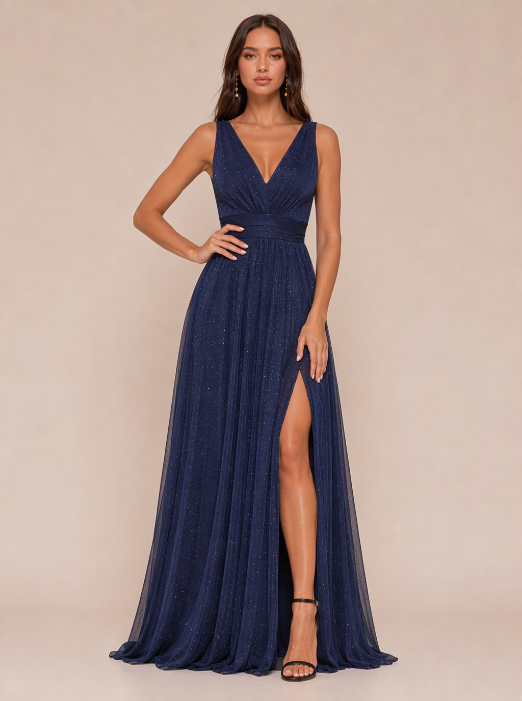 Zephrina Emiliana v-neck pleated maxi dress in navy