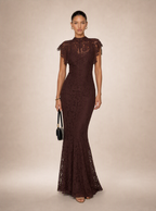 Zephrina Galatea high-neck lace maxi dress in brown