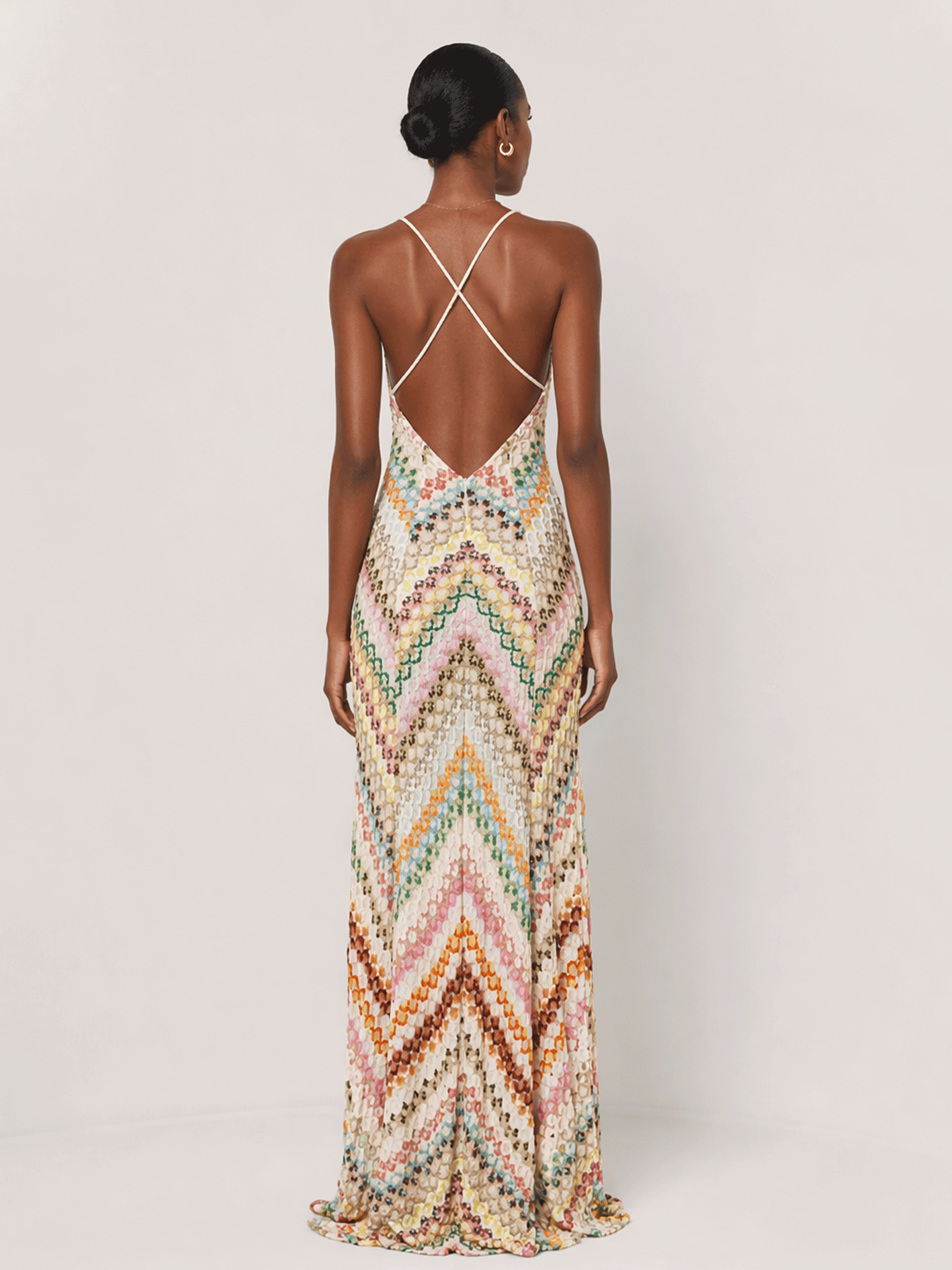 Rainbow Crochet Deep V Maxi Dress