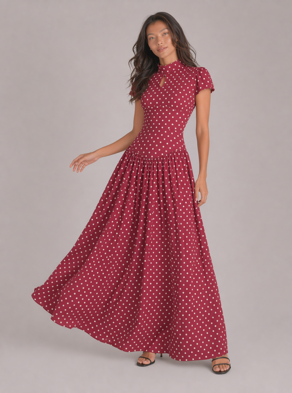 Allison Polka Dot Lace-Up Maxi Dress