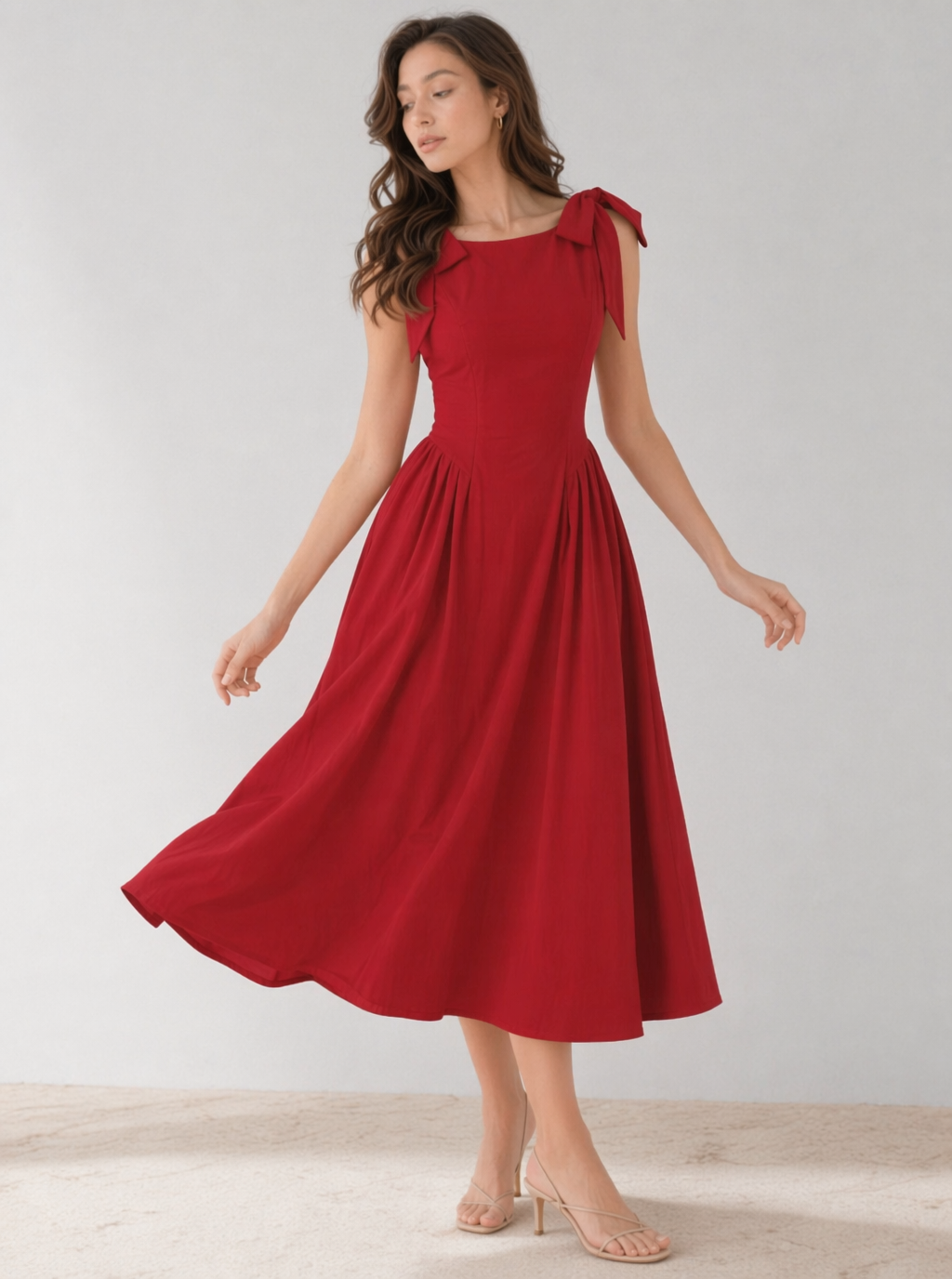 Brooke Midi-Kleid mit überschnittenen Schultern