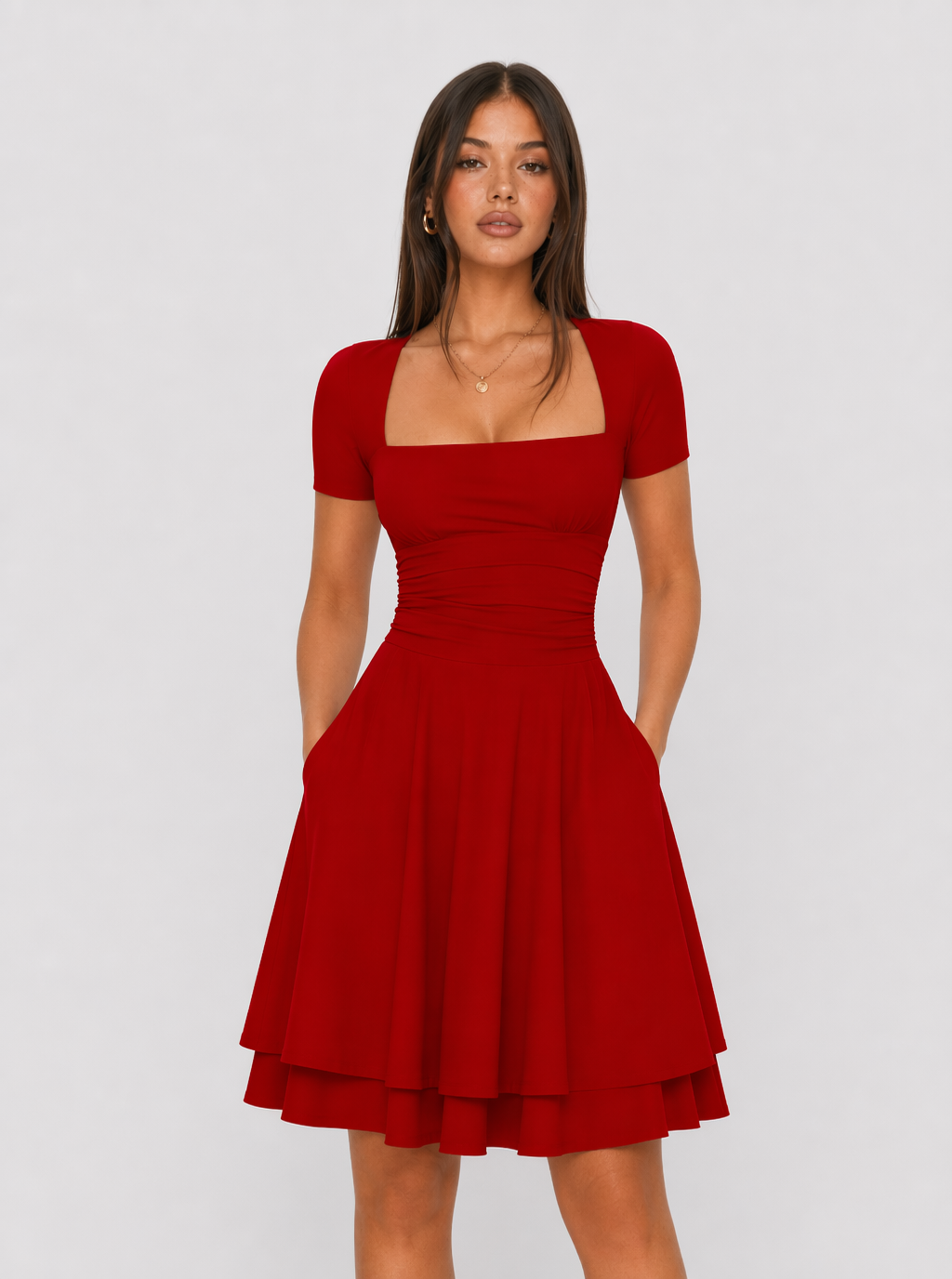 Mae Doppellagiger Skort Mini-Kleid
