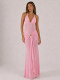 Zephrina Vespera halter ruched maxi dress in pink