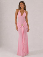 Zephrina Vespera halter ruched maxi dress in pink
