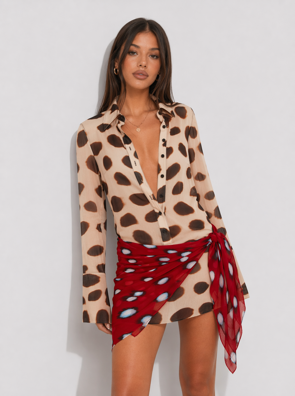 Mini abito Brittany con sciarpa leopardata